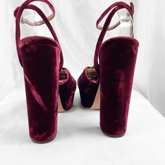 Aquazzura Mira Velvet Platform Open Toe Sandal Heels Burgundy Red EU 40 Cocktail - Picture 6 of 9